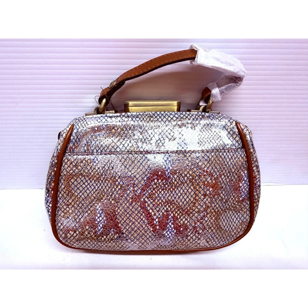 Patricia Nash Metallic Phyton Satchel Antica Small Leather Frame Purse NWT